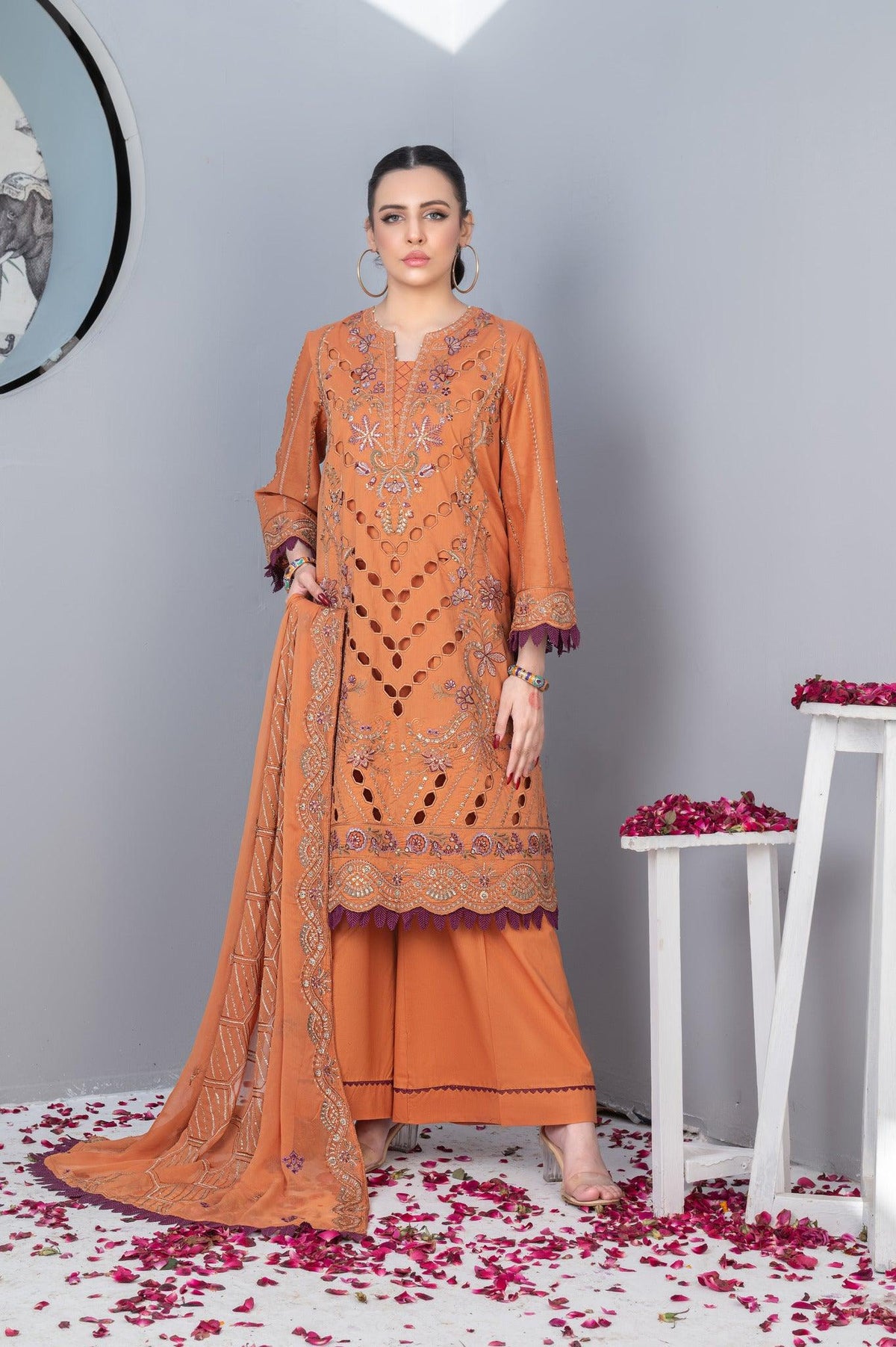 4-PC Unstitched Laser Cutwork Chambali By wania | WL-238