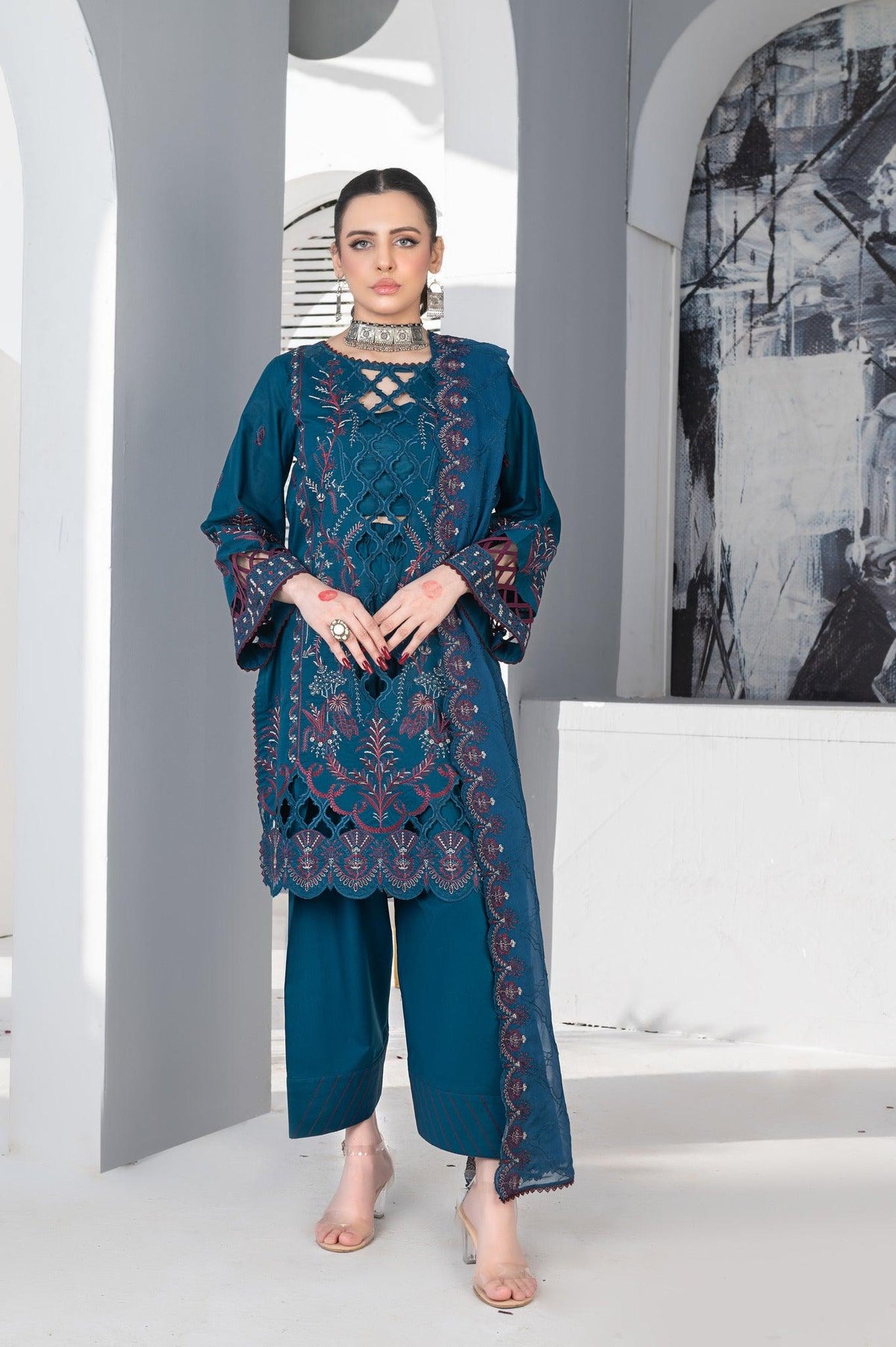 4-PC Unstitched Laser Cutwork Chambali By wania | WL-240
