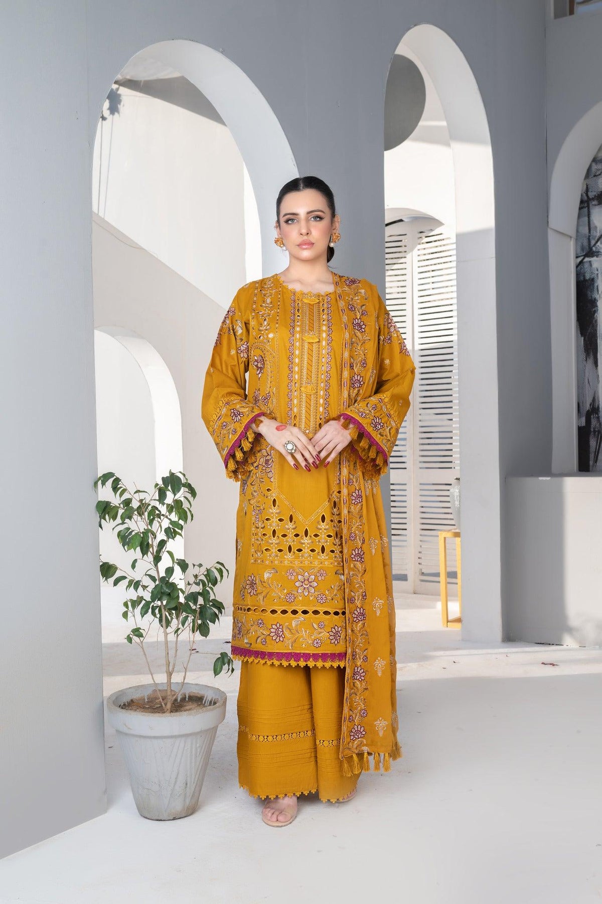 4-PC Unstitched Laser Cutwork Chambali By wania | WL-241