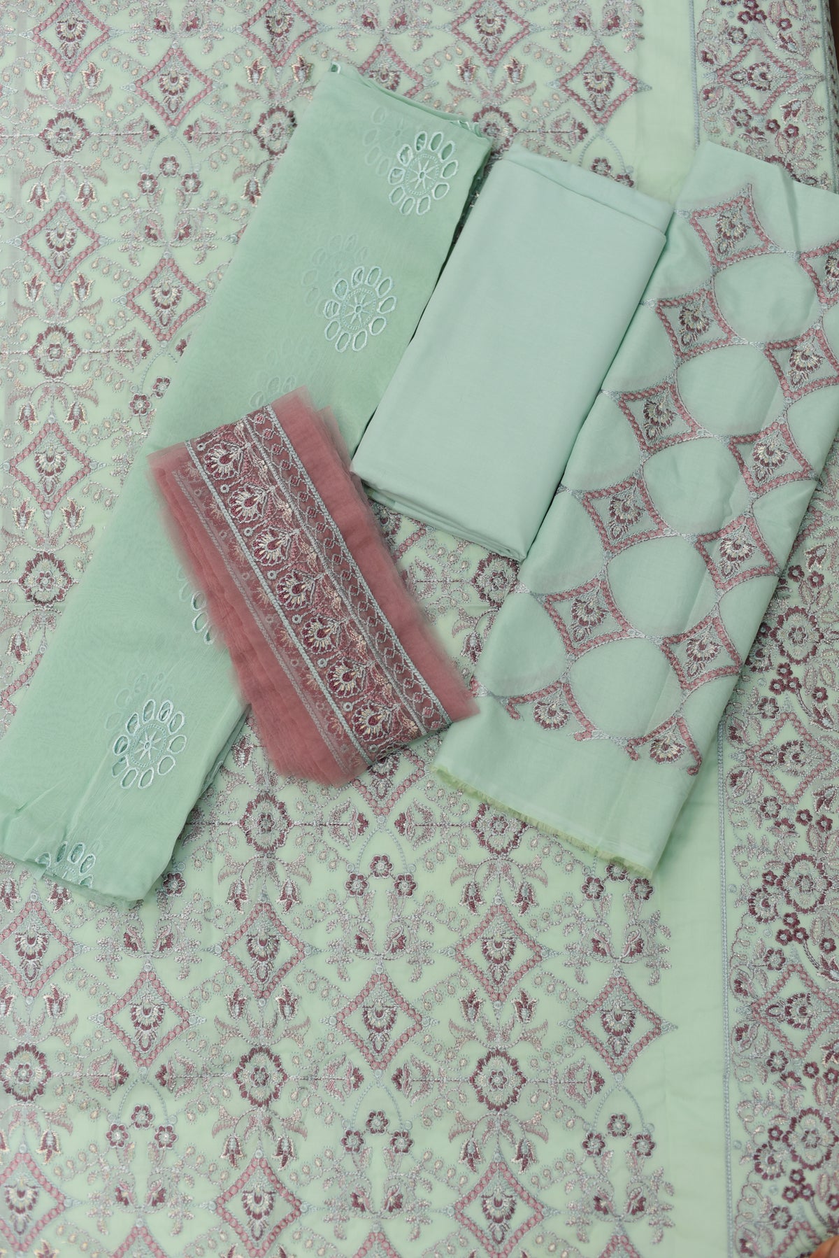 3-PC Unstitched Embroidered Lawn With Bamber Crinkle Dupatta | BC-1