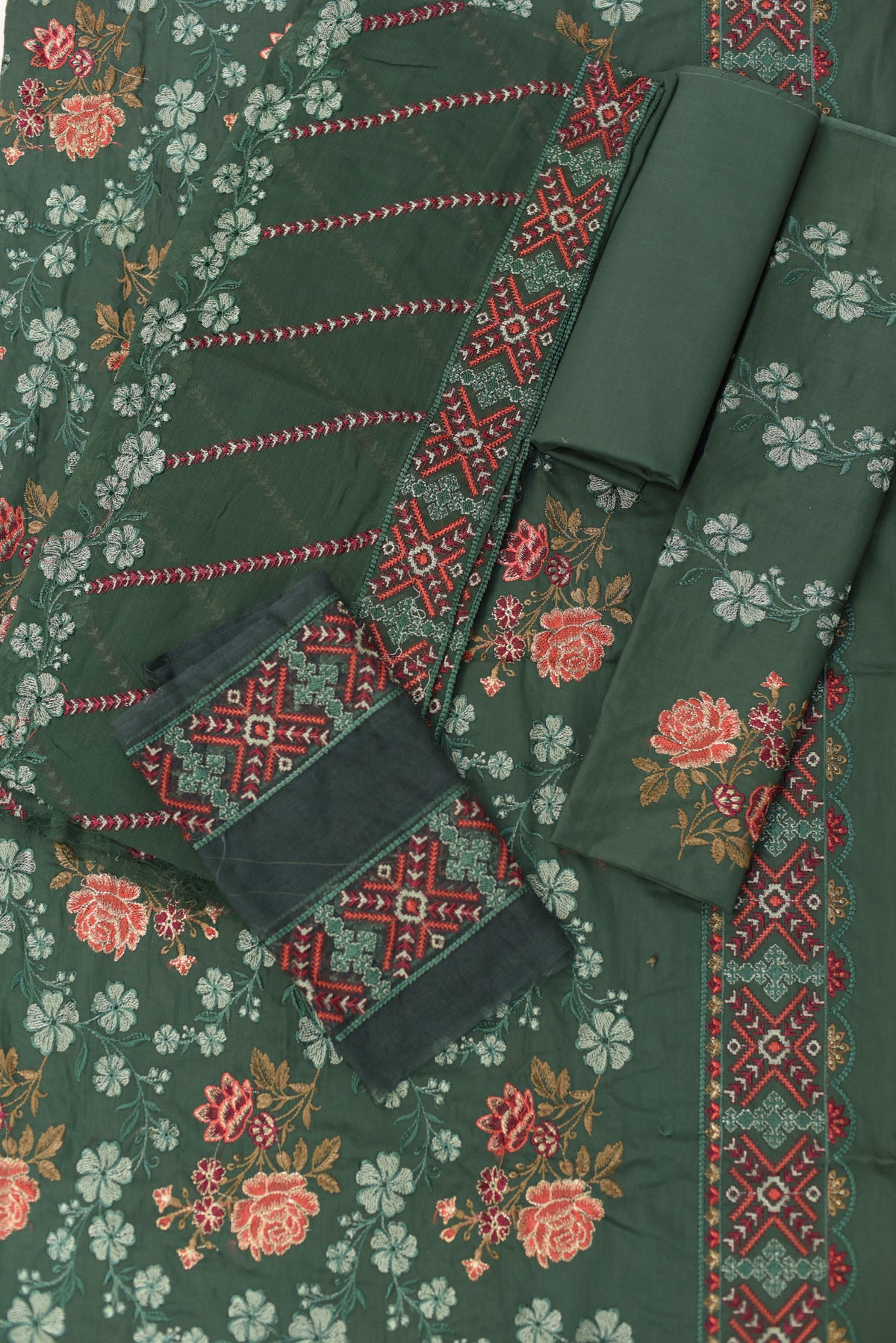 3-PC Unstitched Embroidered Lawn With Bamber Crinkle Dupatta | BC-3
