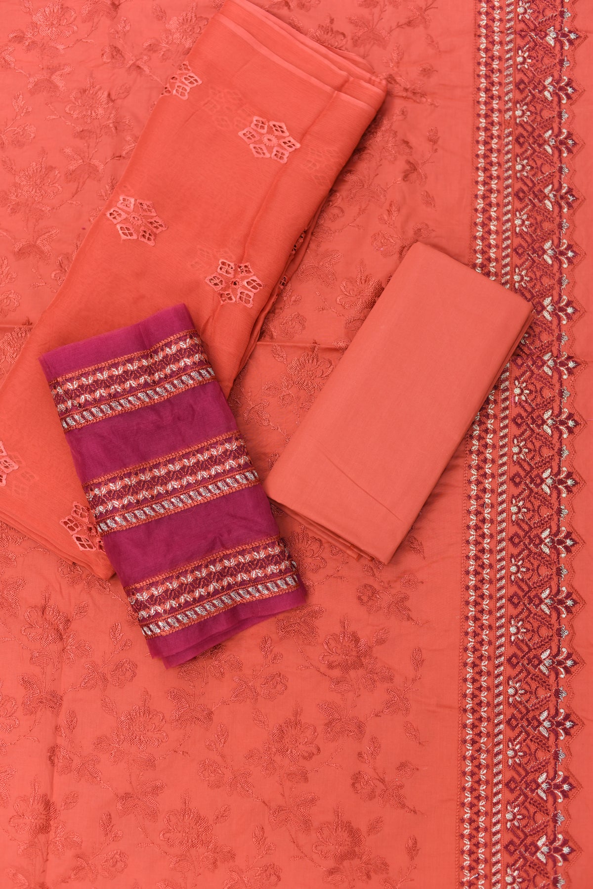 3-PC Unstitched Embroidered Lawn With Bamber Crinkle Dupatta | BC-4