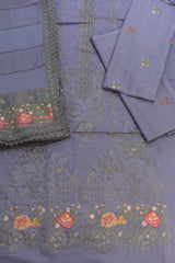 3-PC Unstitched Lawn Chikan Embroidered With Lawn Dupatta | LC-6