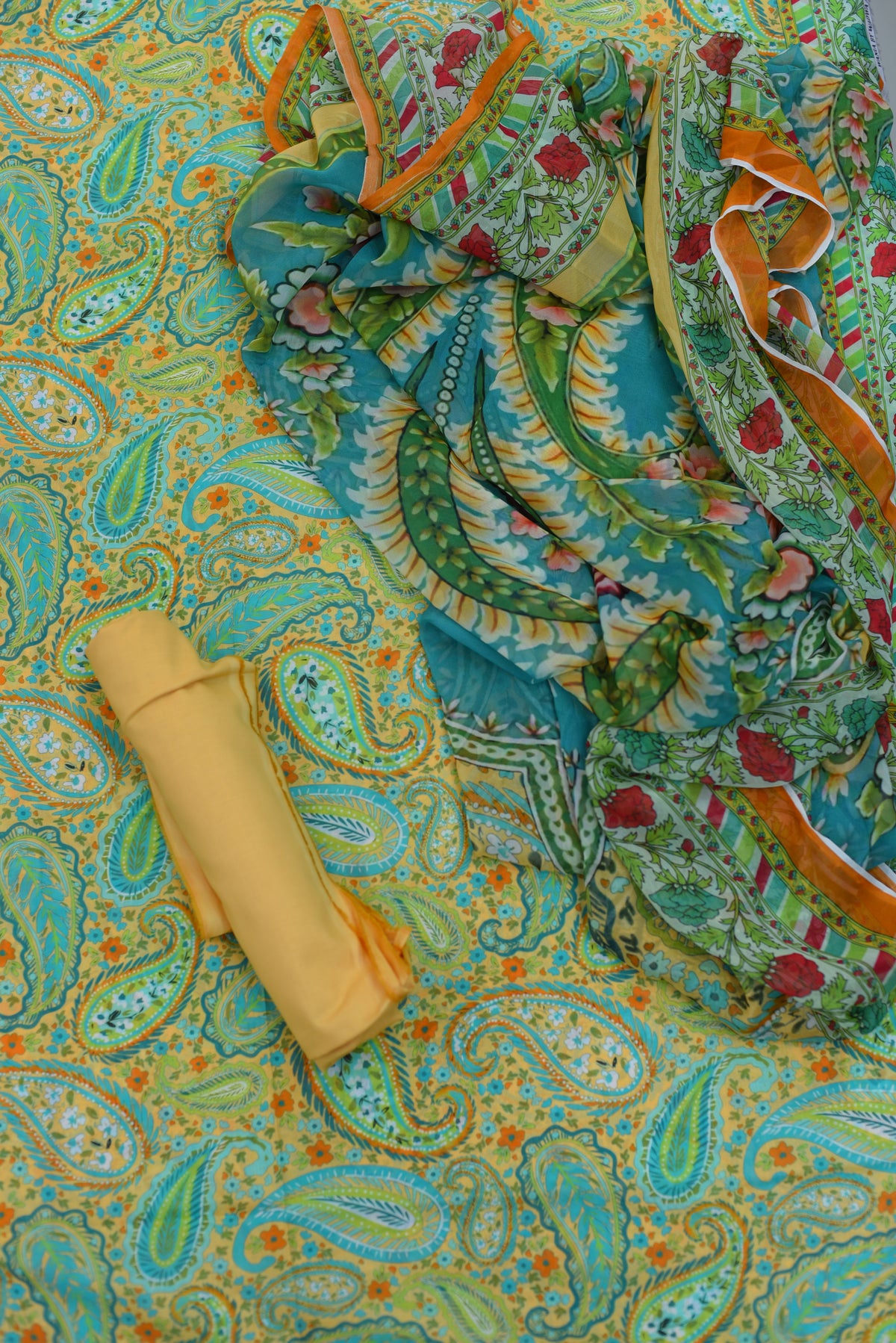 3-PC Unstitched Printed Lawn Suit Chiffon Dupatta | PC-9