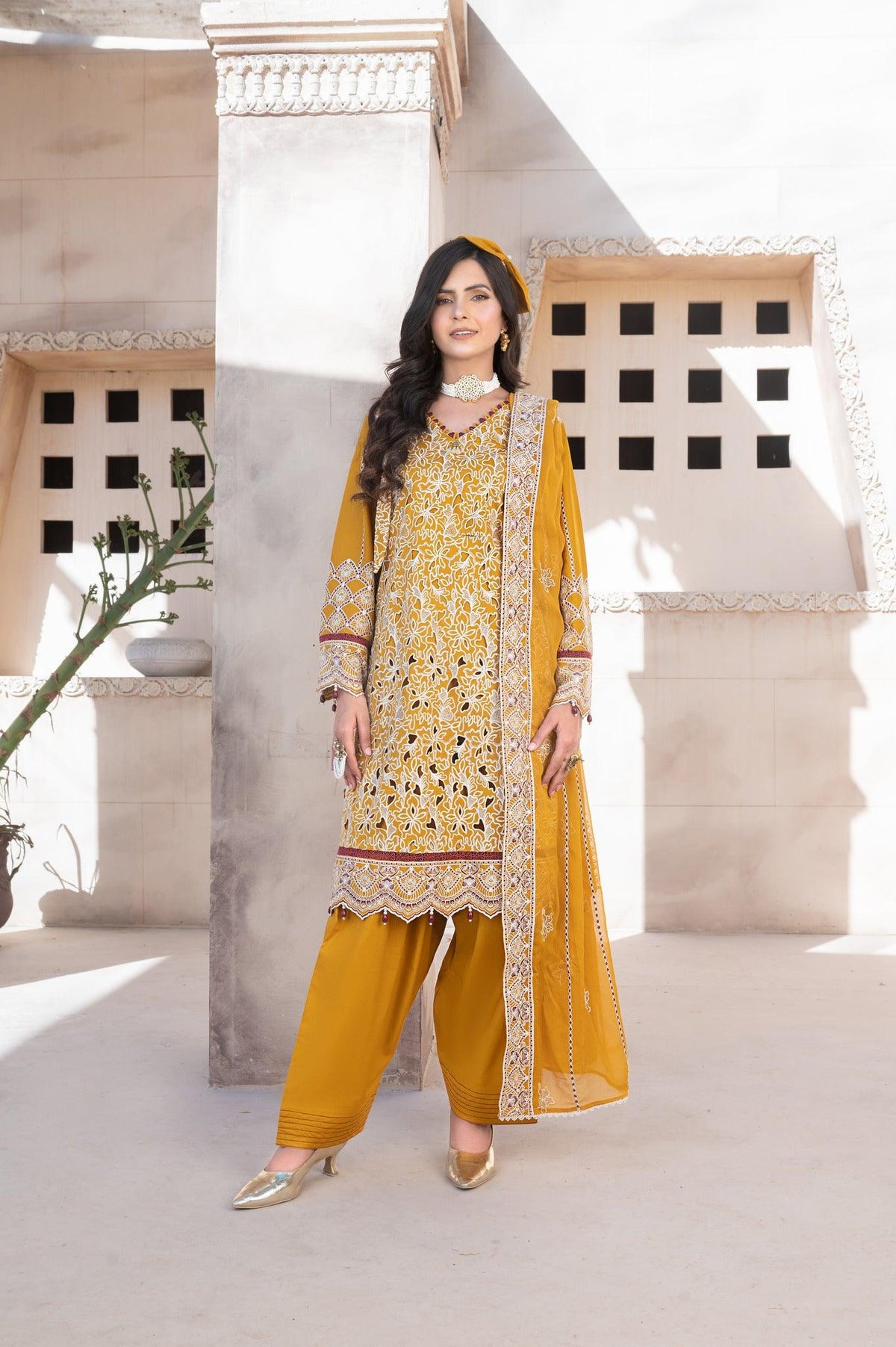 4-PC Unstitched Laser Cutwork Chambali By wania | WL-263
