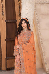 4-PC Unstitched Lawn Laser Cutwork Crinkle Embroidered Dupatta By Wania | WL-261