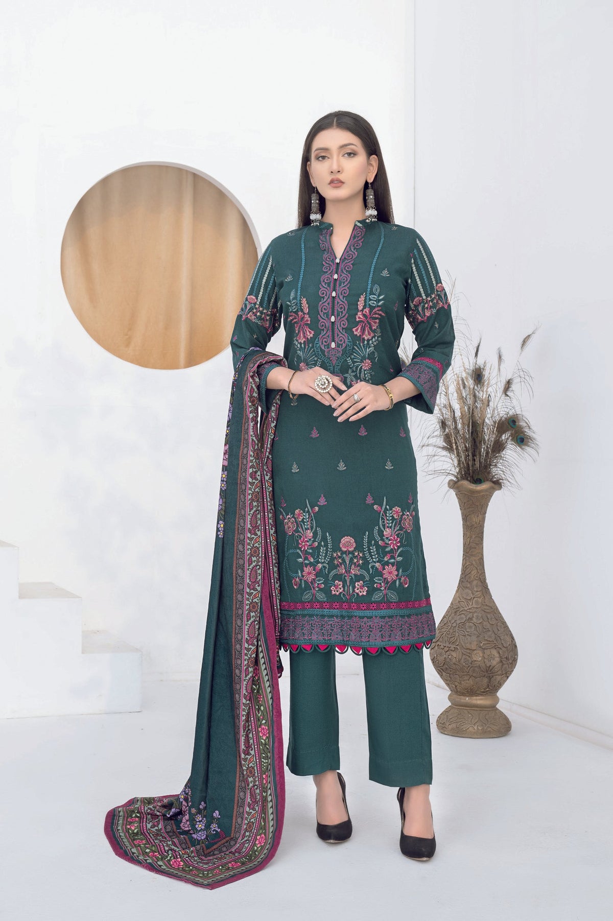 WP-159 | 3 PC Unstitched Suit Peach Embroidered Vol 2 Sunehr-e-Moti By Wania