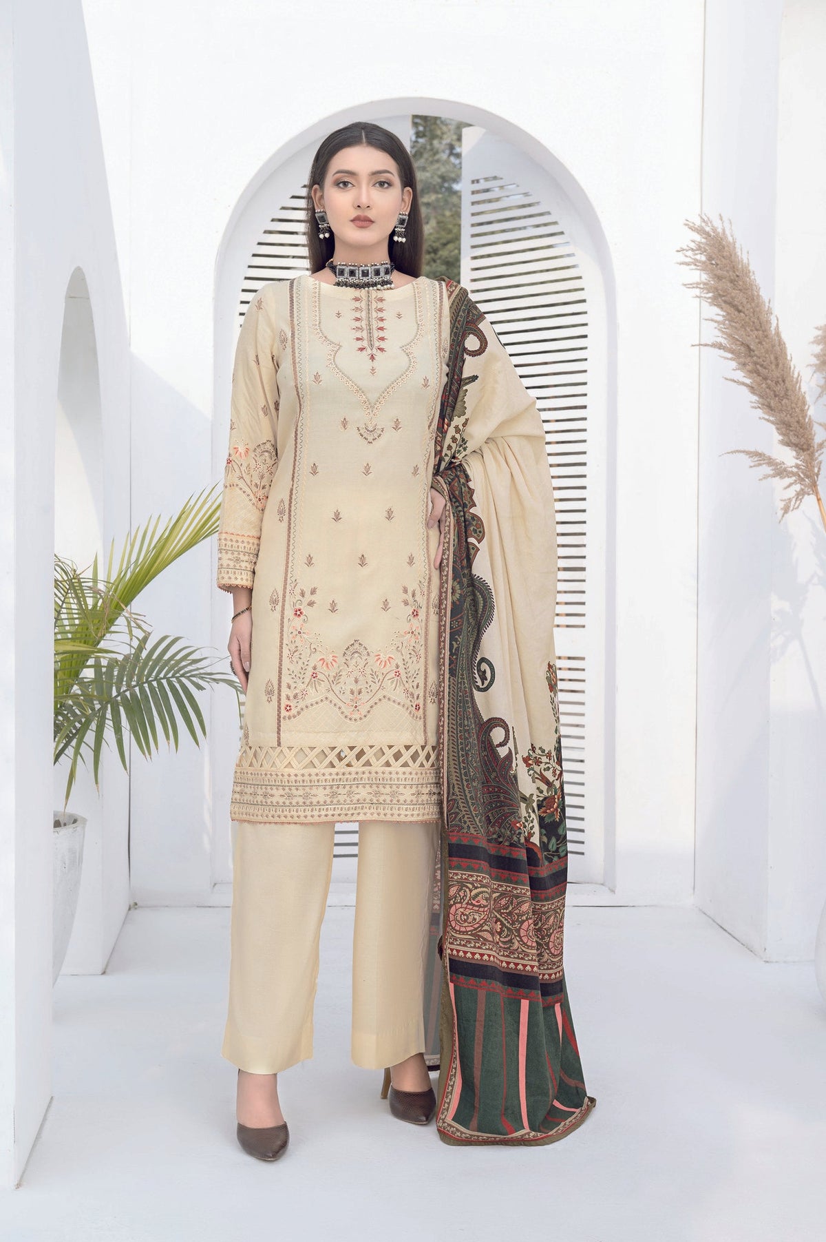 WP-153 | 3 PC Unstitched Suit Peach Embroidered Vol 2 Sunehr-e-Moti By Wania