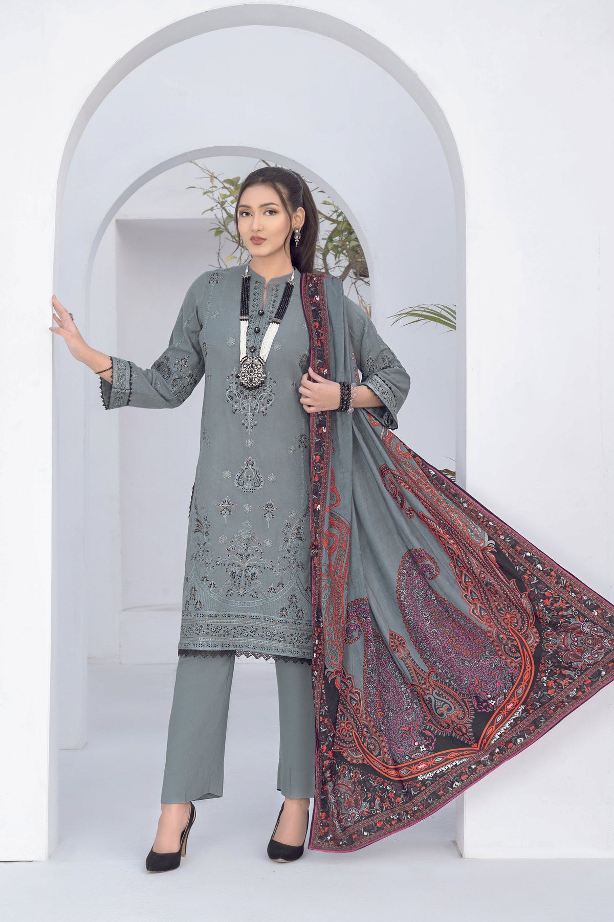 WP-154 | 3 PC Unstitched Suit Peach Embroidered Vol 2 Sunehr-e-Moti By Wania