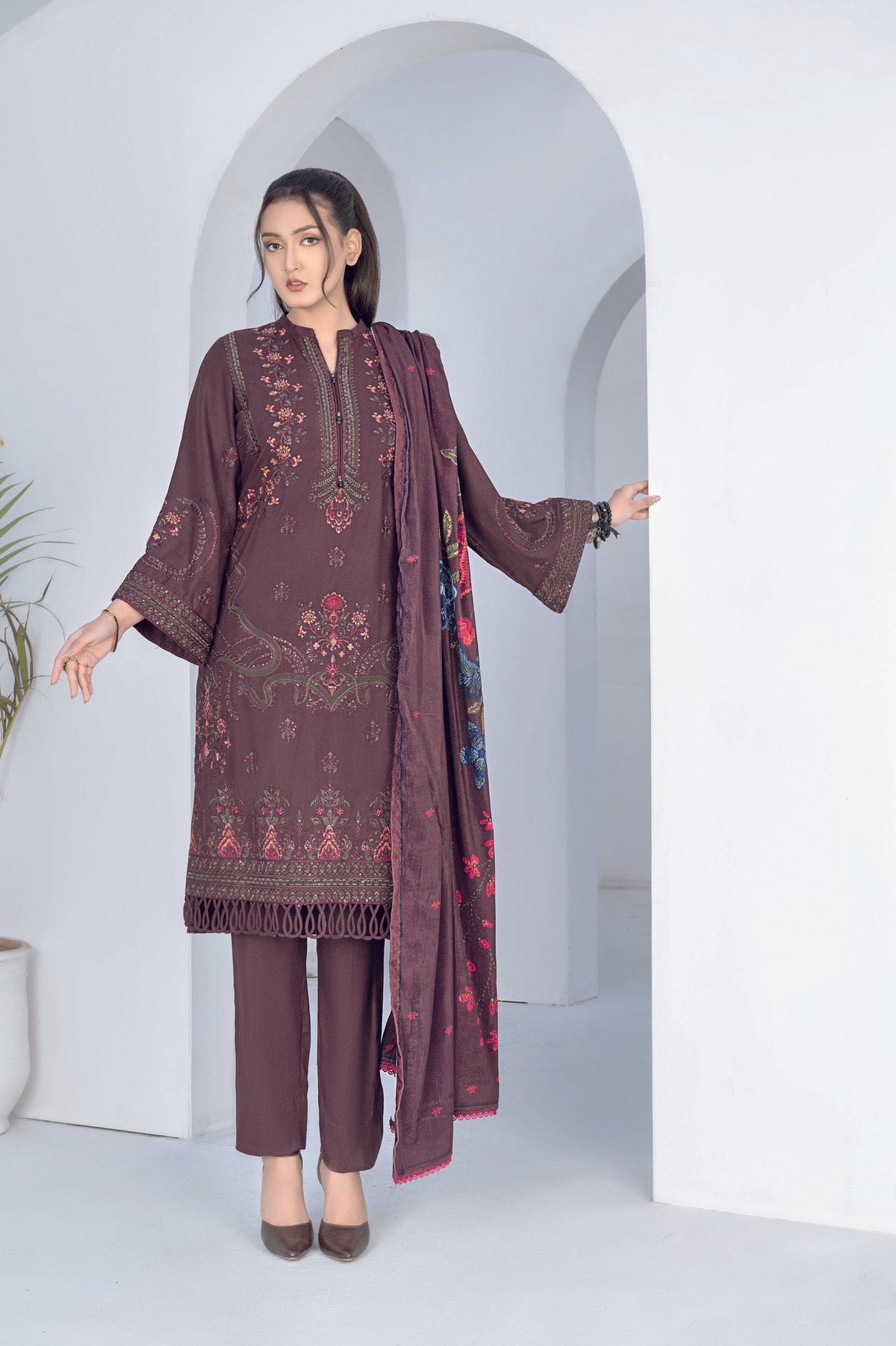 WP-160 | 3 PC Unstitched Suit Peach Embroidered Vol 2 Sunehr-e-Moti By Wania