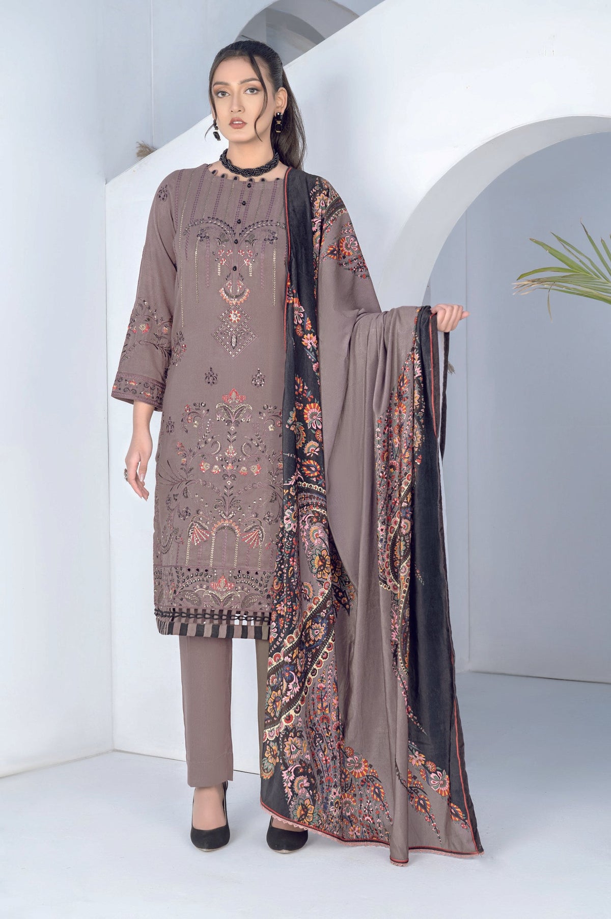 WP-155 | 3 PC Unstitched Suit Peach Embroidered Vol 2 Sunehr-e-Moti By Wania