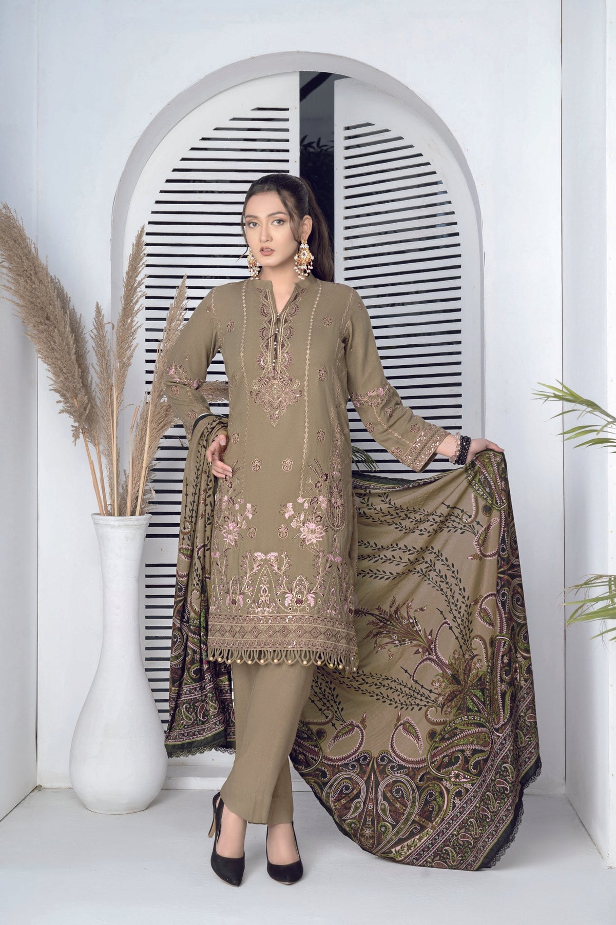 WP-156 | 3 PC Unstitched Suit Peach Embroidered Vol 2 Sunehr-e-Moti By Wania