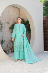 3-PC Unstitched Lawn Embroidered Shirt Crinkle Embroidered Dupatta By Wania | WL-302