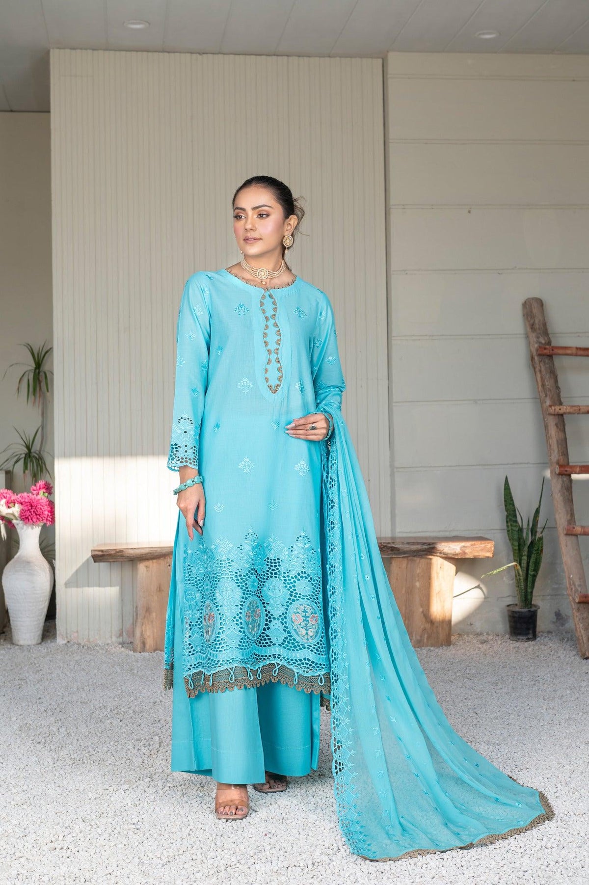 3-PC Unstitched Lawn Embroidered Shirt Crinkle Embroidered Dupatta By Wania |  WL-306