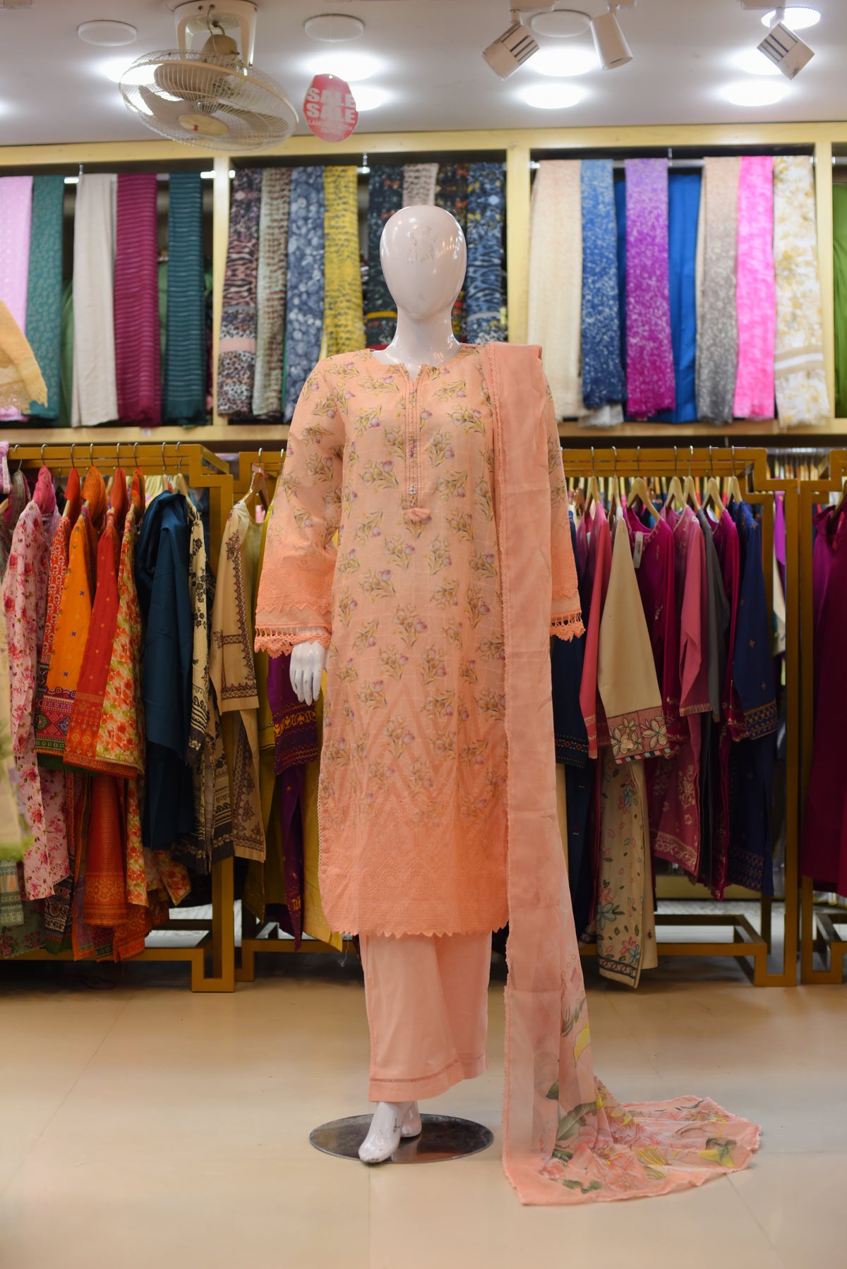 Stitched 3-PC Embroidered Shirt With Chiffon Dupatta