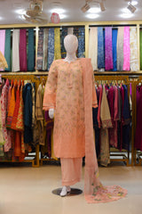 Stitched 3-PC Embroidered Shirt With Chiffon Dupatta