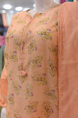 Stitched 3-PC Embroidered Shirt With Chiffon Dupatta