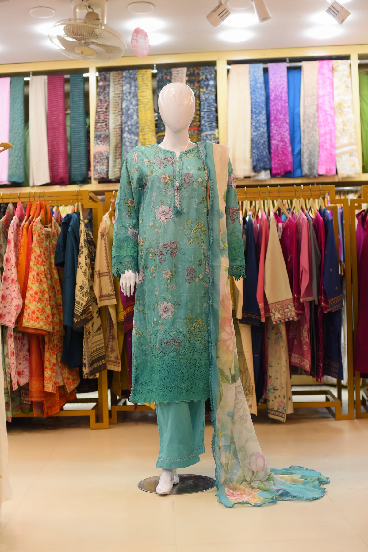 Stitched 3-PC Embroidered Shirt With Chiffon Dupatta