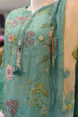 Stitched 3-PC Embroidered Shirt With Chiffon Dupatta