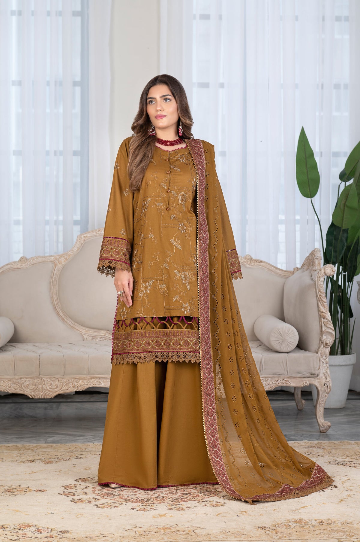 3-PC Unstitched Lawn Embroidered Shirt Crinkle Embroidered Dupatta Hoor By Wania | WL-466