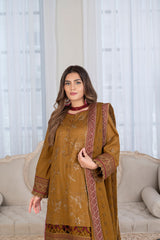 3-PC Unstitched Lawn Embroidered Shirt Crinkle Embroidered Dupatta Hoor By Wania | WL-466