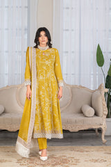3-PC Unstitched Lawn Embroidered Shirt Crinkle Embroidered Dupatta Hoor By Wania | WL-468