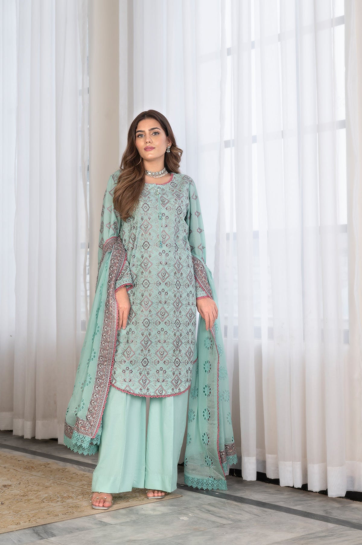 3-PC Unstitched Lawn Embroidered Shirt Crinkle Embroidered Dupatta Hoor By Wania | WL-470