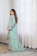 3-PC Unstitched Lawn Embroidered Shirt Crinkle Embroidered Dupatta Hoor By Wania | WL-470