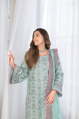 3-PC Unstitched Lawn Embroidered Shirt Crinkle Embroidered Dupatta Hoor By Wania | WL-470