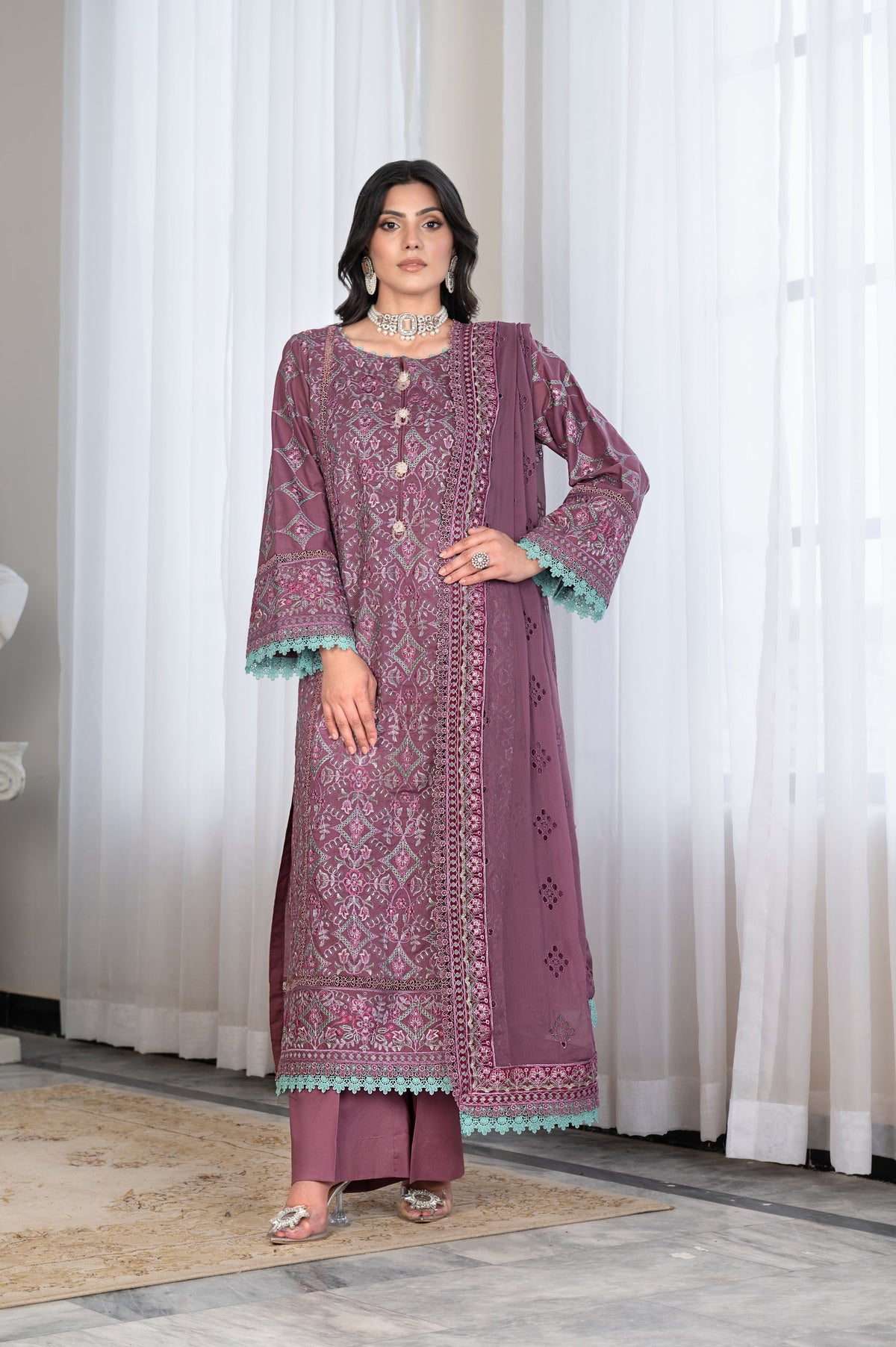 3-PC Unstitched Lawn Embroidered Shirt Crinkle Embroidered Dupatta Hoor By Wania | WL-471