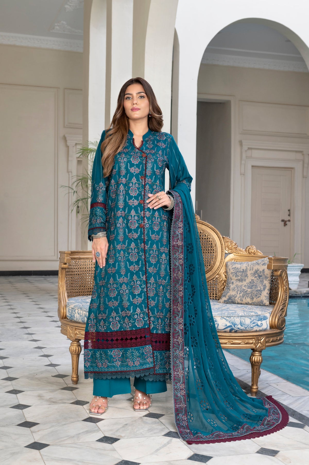 3-PC Unstitched Lawn Embroidered Shirt Crinkle Embroidered Dupatta Hoor By Wania | WL-467