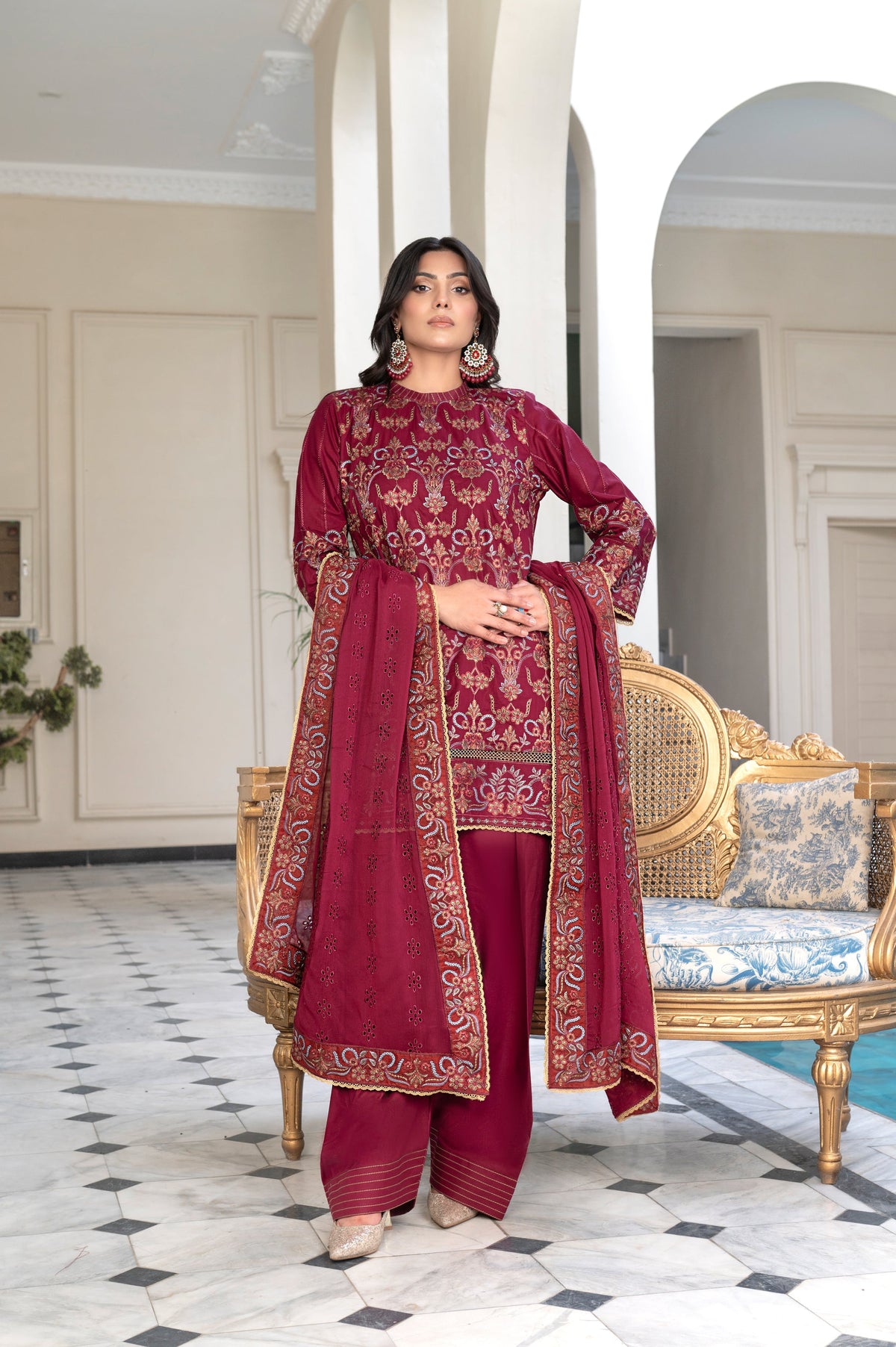3-PC Unstitched Lawn Embroidered Shirt Crinkle Embroidered Dupatta Hoor By Wania | WL-465