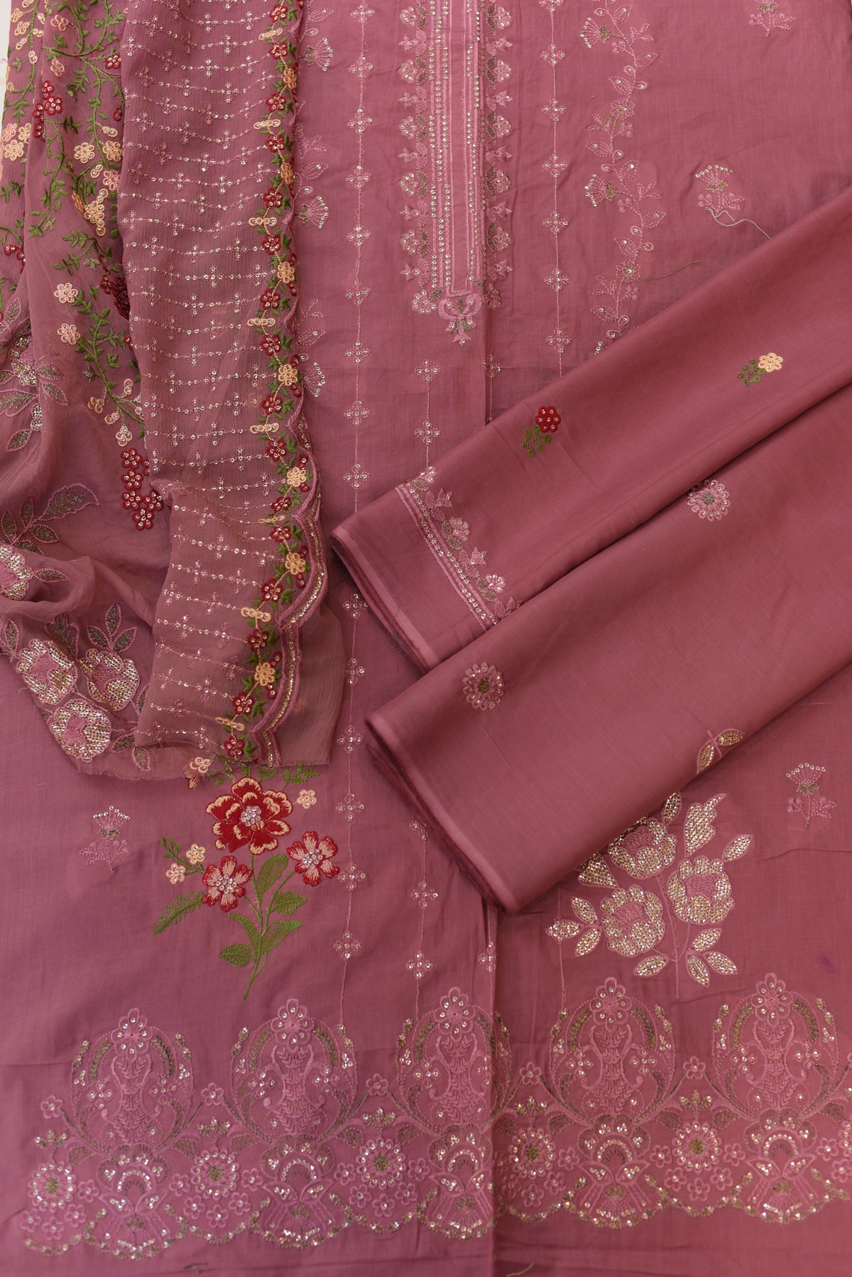 Unstitched 3-PC Embroidered Chikan Lawn With Embroidered Chiffon Dupatta