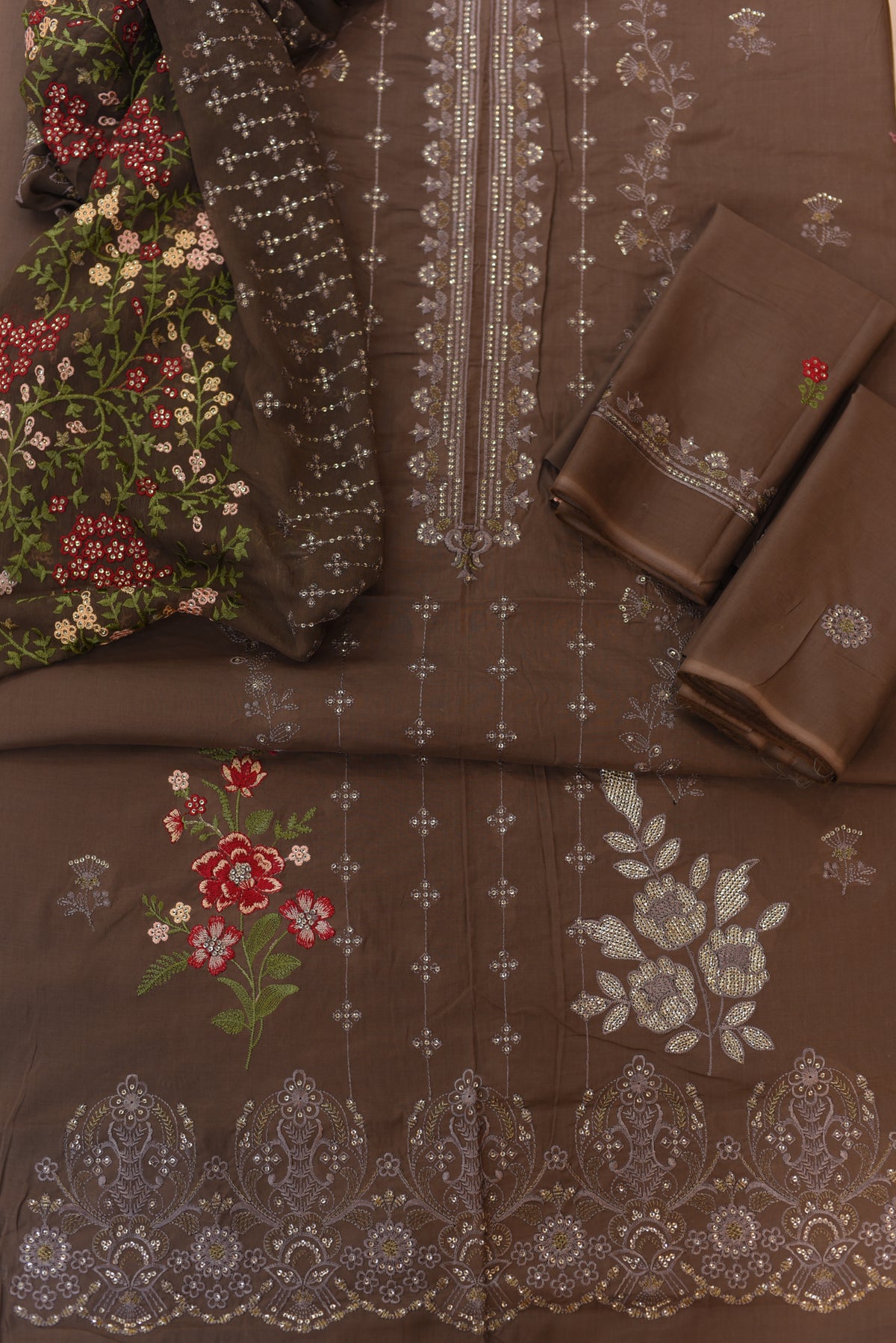 Unstitched 3-PC Embroidered Chikan Lawn With Embroidered Chiffon Dupatta