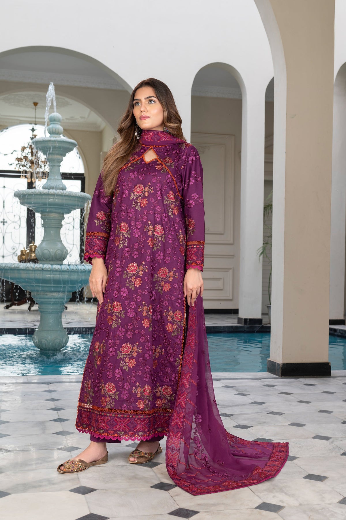 3-PC Unstitched Lawn Embroidered Shirt Crinkle Embroidered Dupatta Hoor By Wania |  WL-469
