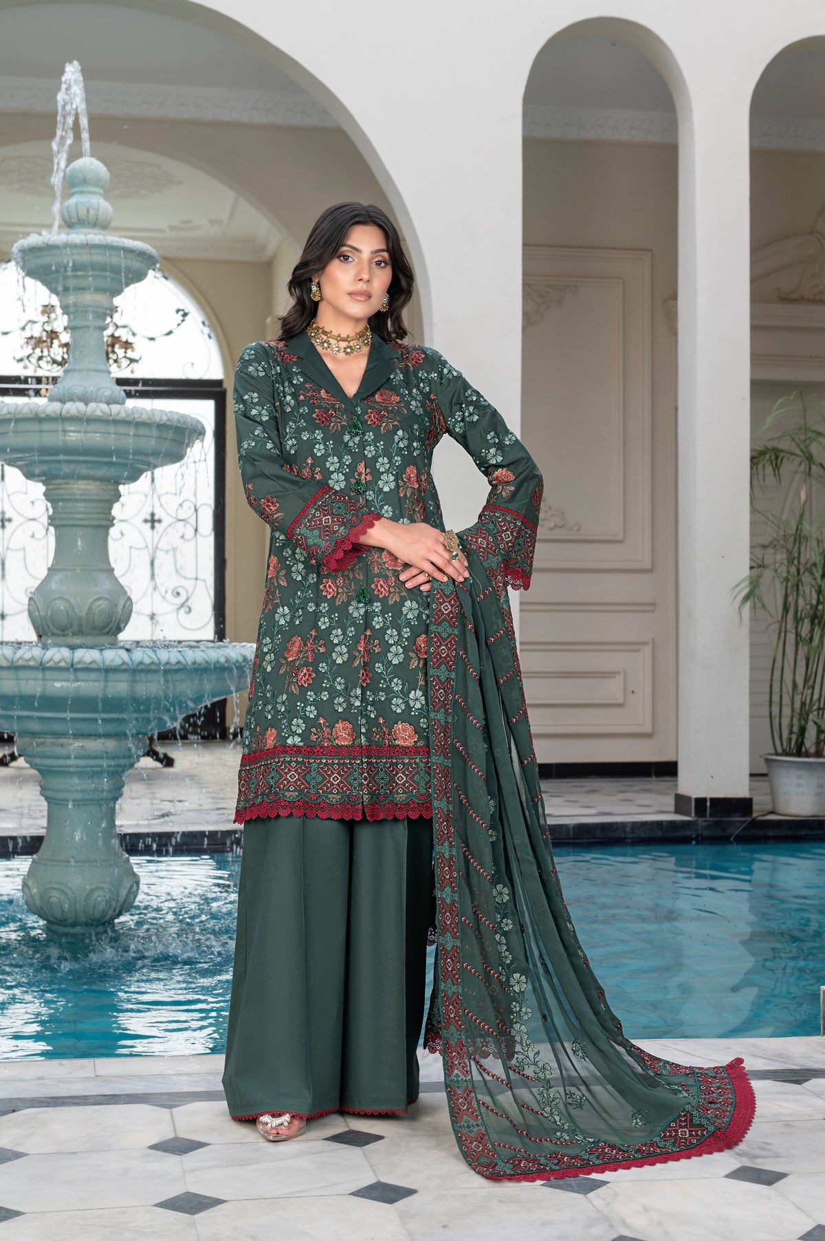 3-PC Unstitched Lawn Embroidered Shirt Crinkle Embroidered Dupatta Hoor By Wania |  WL-464