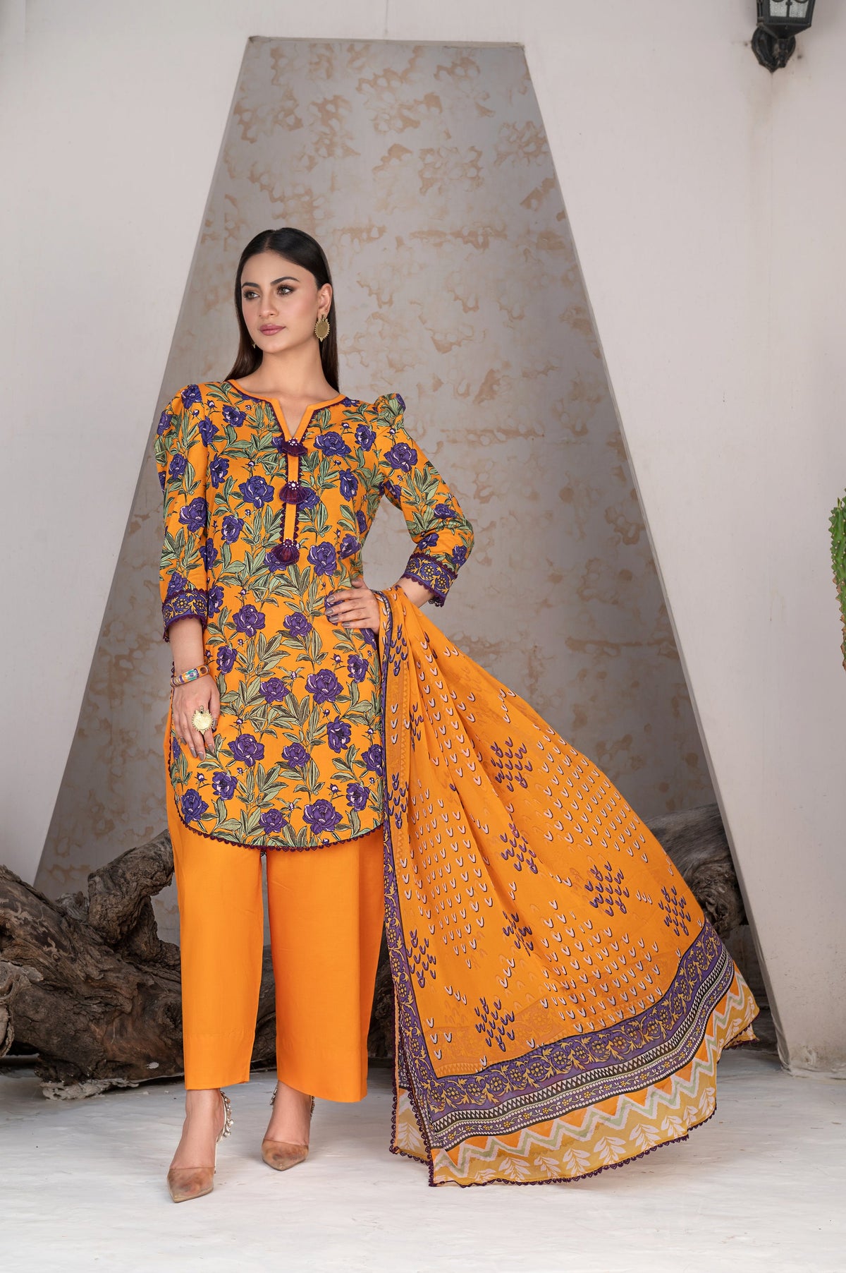 3-PC Unstitched Airjet Lawn Shirt Bamber Crinklr Printed Dupatta Parisa By Wania |  WL-485