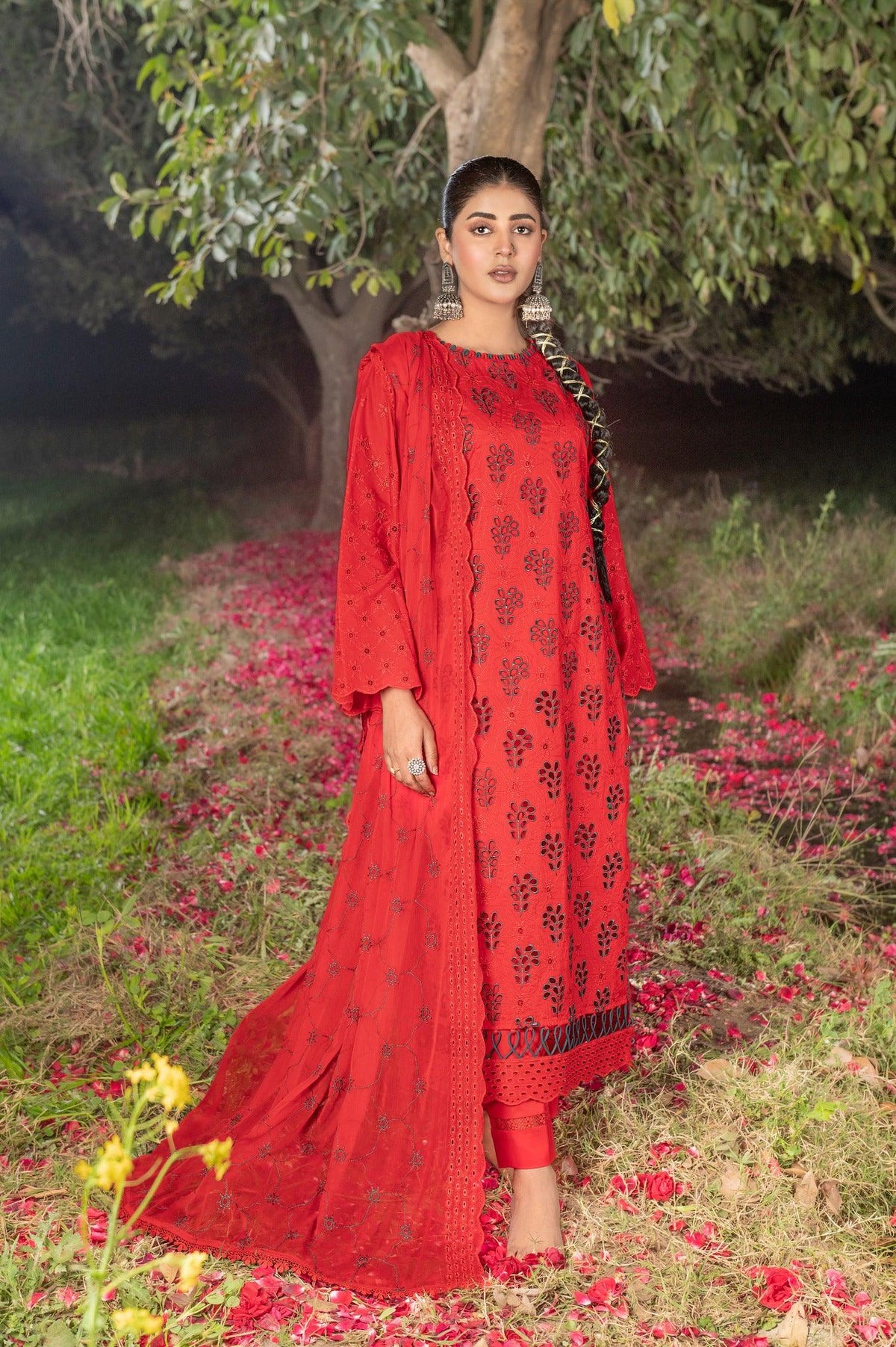 4-PC Unstitched Chikankari Embroidered Lawn Sajal By Wania | WL-69