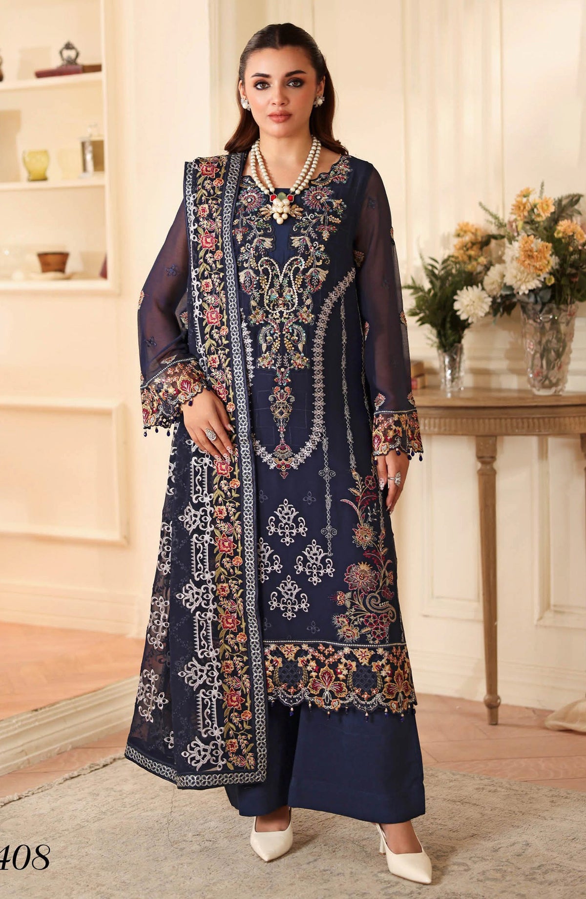 3-PC Unstitched Embroidered Chiffon Dastan By Ramsha | T-408