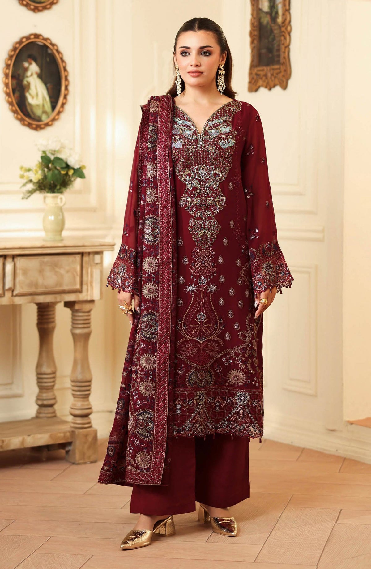 3-PC Unstitched Embroidered Chiffon Dastan By Ramsha | T-404
