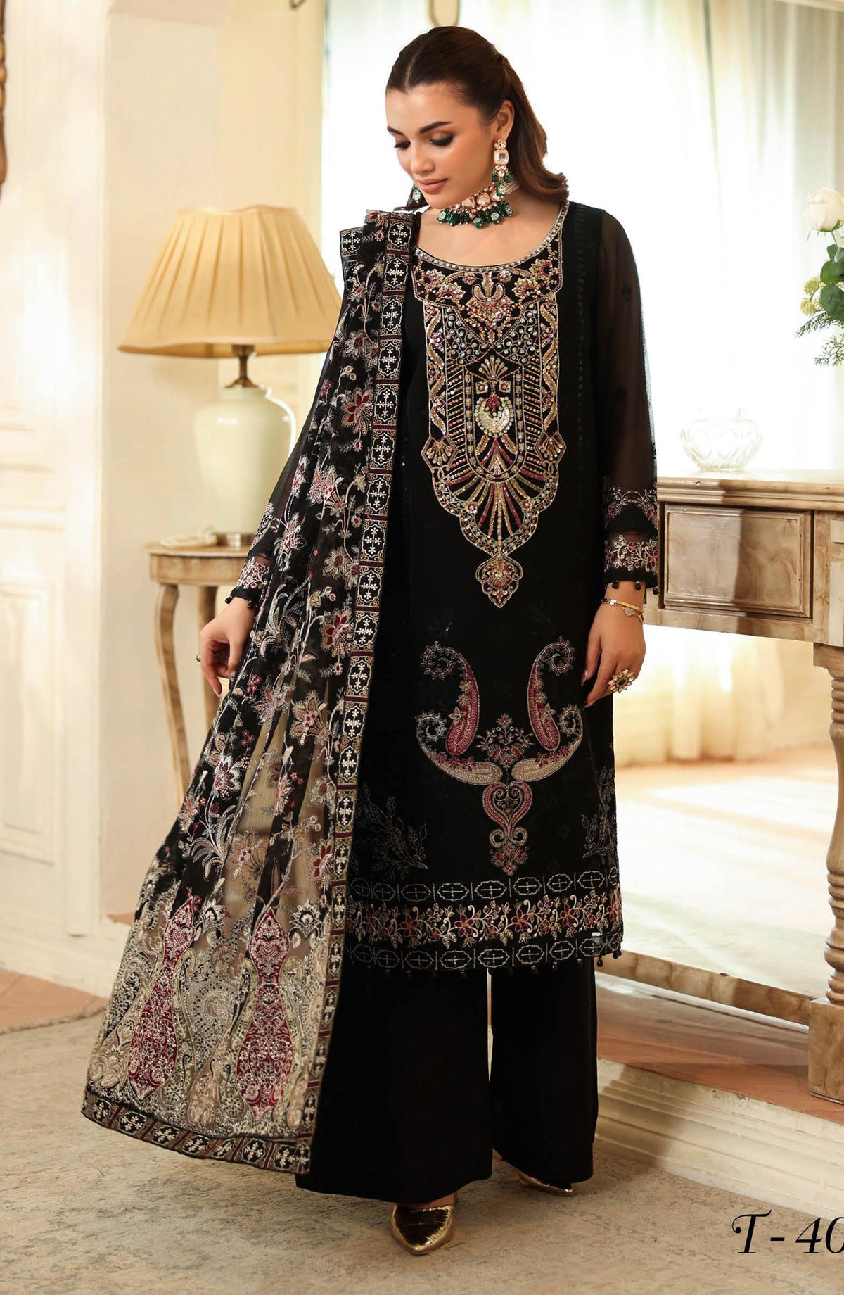 3-PC Unstitched Embroidered Chiffon Dastan By Ramsha | T-402