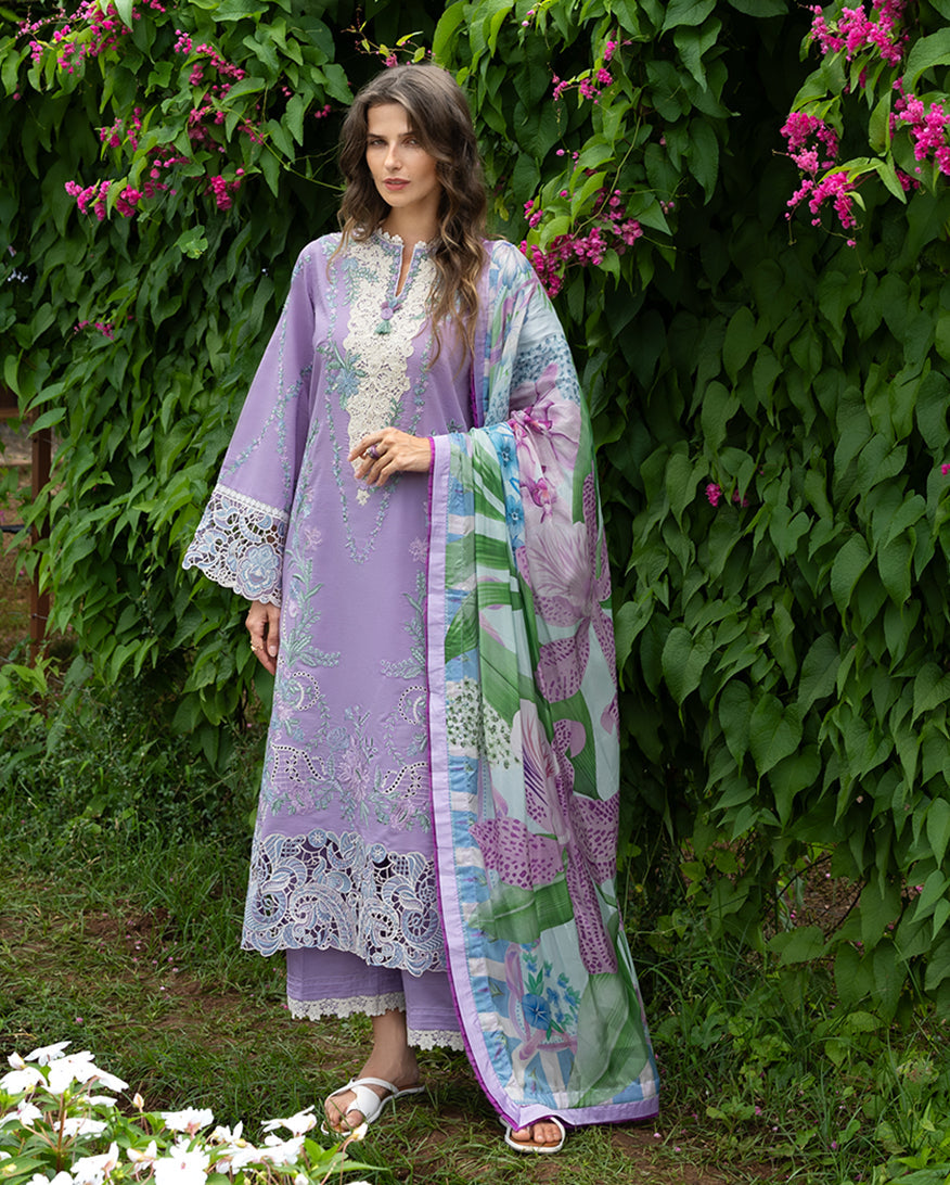 3-PC Unstitched Chikan Embroidered Lawn Hemline By Mushq | Dewdrop Dance