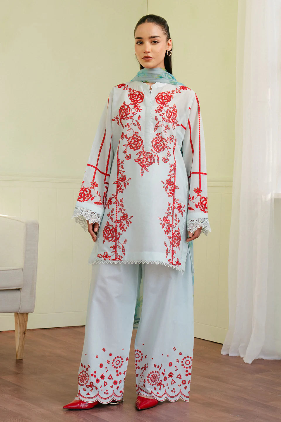 ECLAT-7A | 3Pc Unstitched Suit Embroidered Lawn 25 Coco By Zarashahjahan