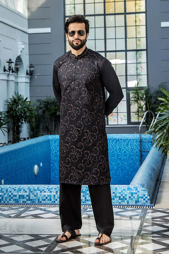 EG -1457 | Semi-Stitched Summer Black & Blue Series Eid Gala By Riwaj Men Swear