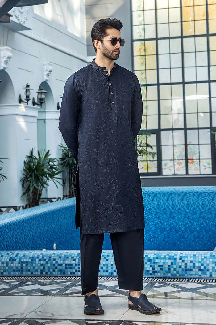 EG -1458 | Semi-Stitched Summer Black & Blue Series Eid Gala By Riwaj Men Swear