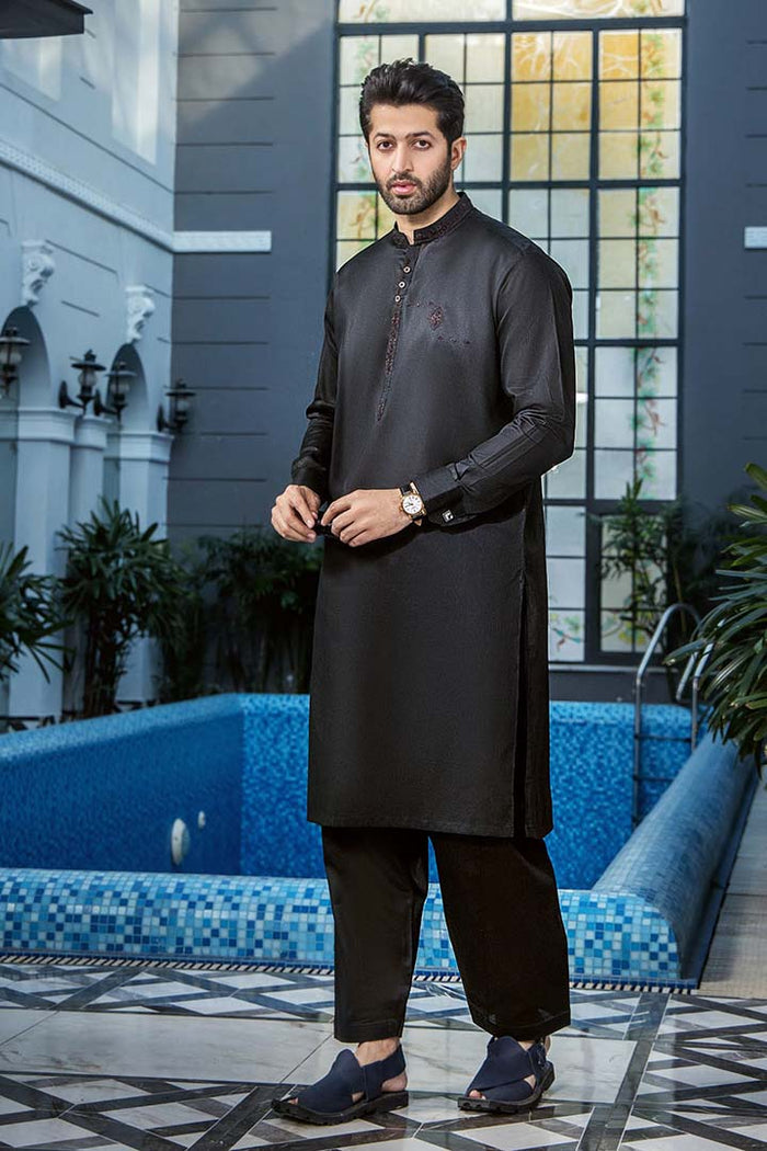 EG -1459 | Semi-Stitched Summer Black & Blue Series Eid Gala By Riwaj Men Swear