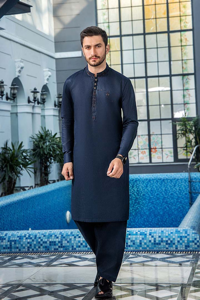 EG -1460 | Semi-Stitched Summer Black & Blue Series Eid Gala By Riwaj Men Swear