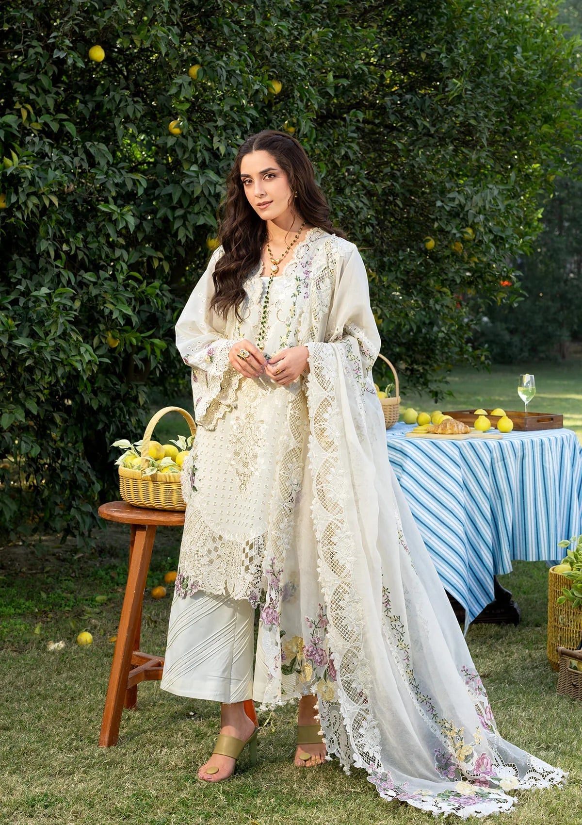 3-PC Unstitched Embroidered Luxury Lawn By Elaf Premium | ELY-3A
