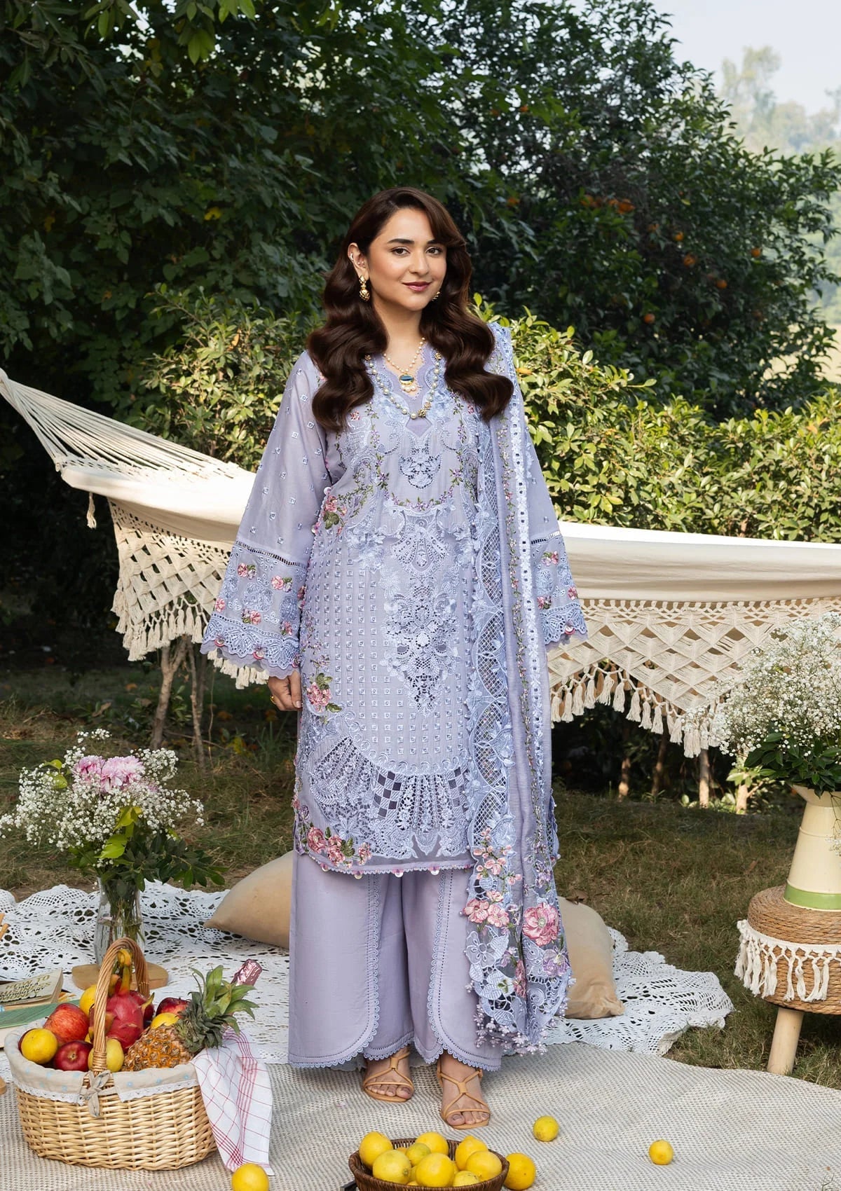 3-PC Unstitched Embroidered Luxury Lawn By Elaf Premium | ELY-3B
