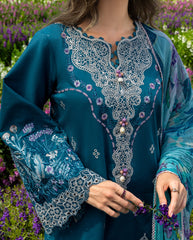 3-PC Unstitched Chikan Embroidered Lawn Hemline By Mushq | Emerald Fern